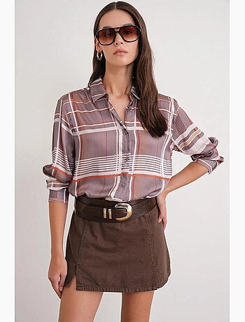 Chemise à carreaux boutonnée en satin mixray
