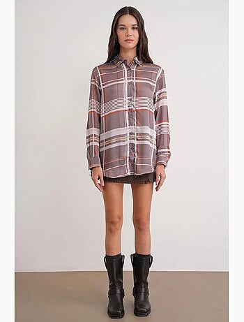 Chemise à carreaux boutonnée en satin mixray