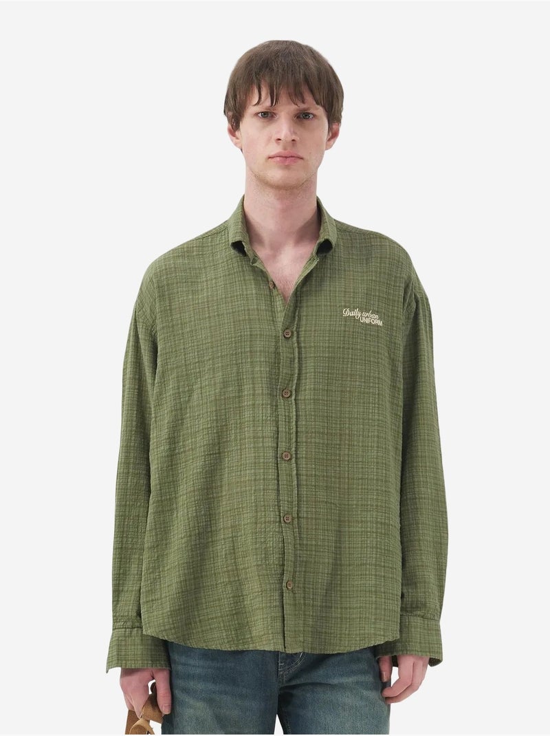 Chemise à carreaux boutonnée pour homme giesto Kaki - Kiabi