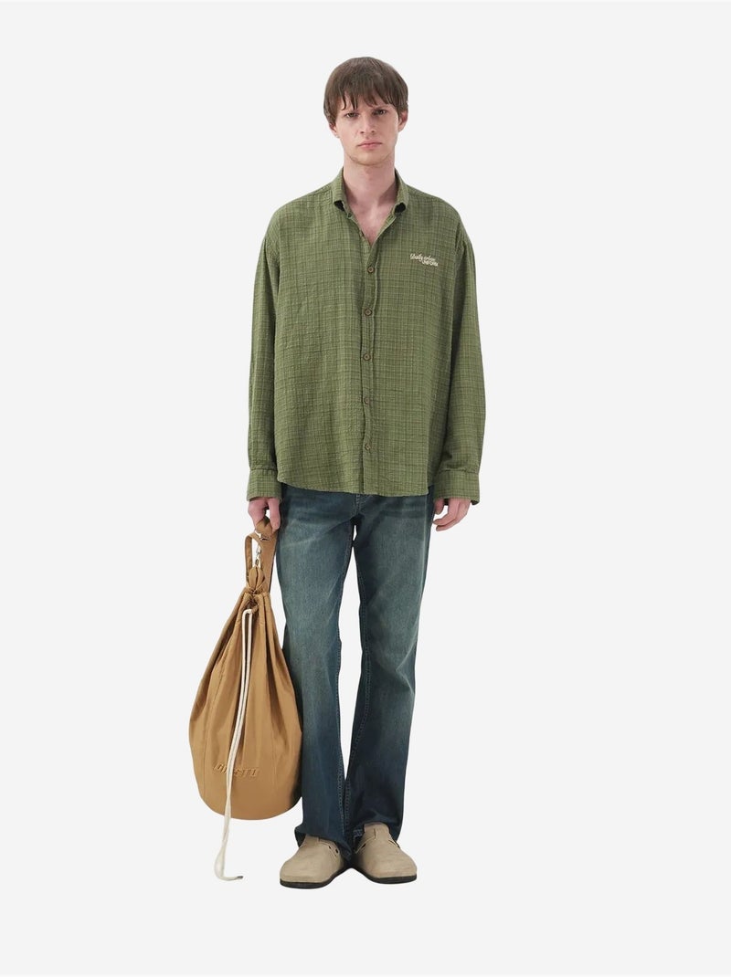 Chemise à carreaux boutonnée pour homme giesto Kaki - Kiabi
