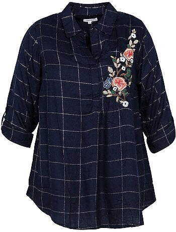 Chemise à carreaux brodée en viscose PAPRIKA