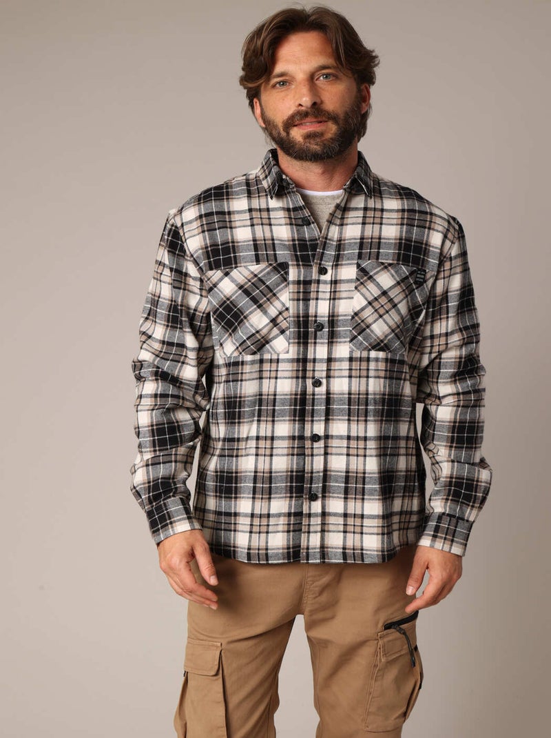 Chemise à carreaux en 100% coton 'Deeluxe' Beige gris - Kiabi