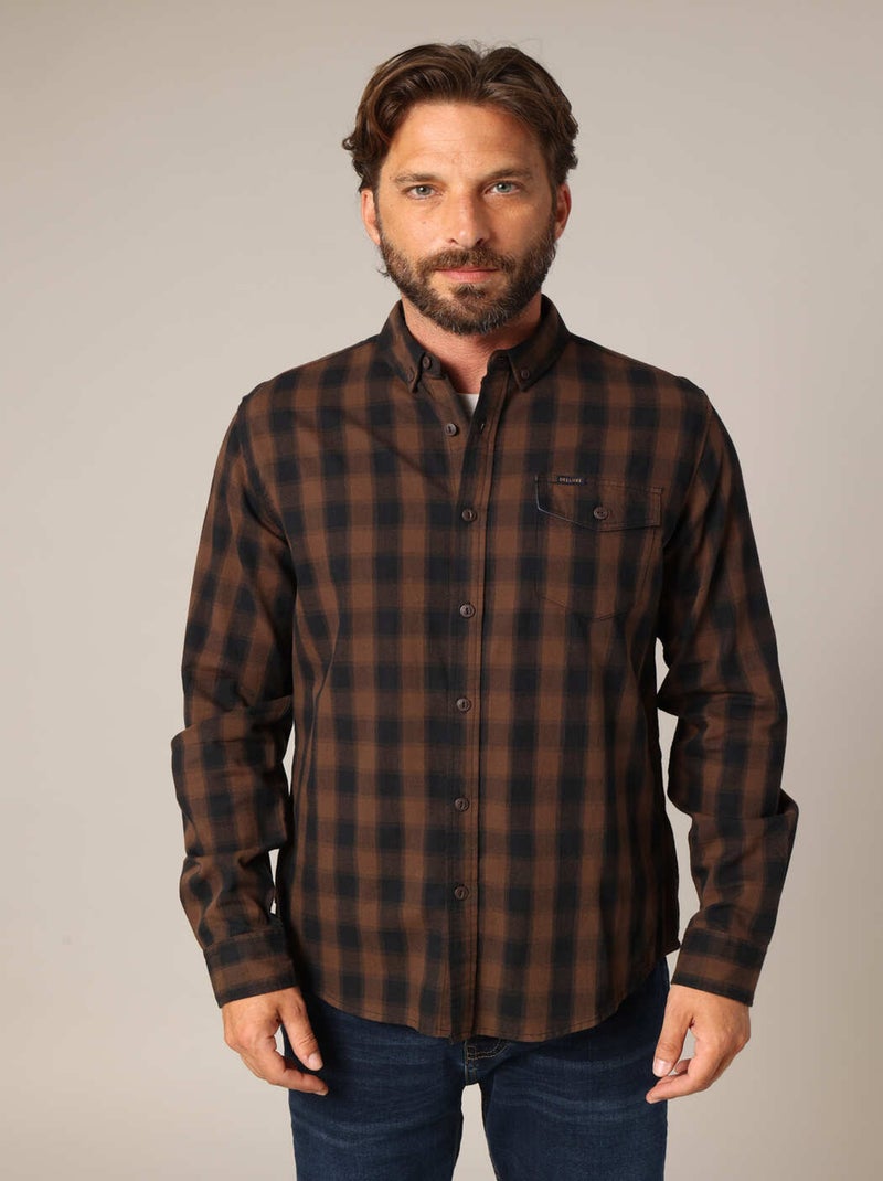 Chemise à carreaux en 100% coton 'Deeluxe' Blanc Marron - Kiabi