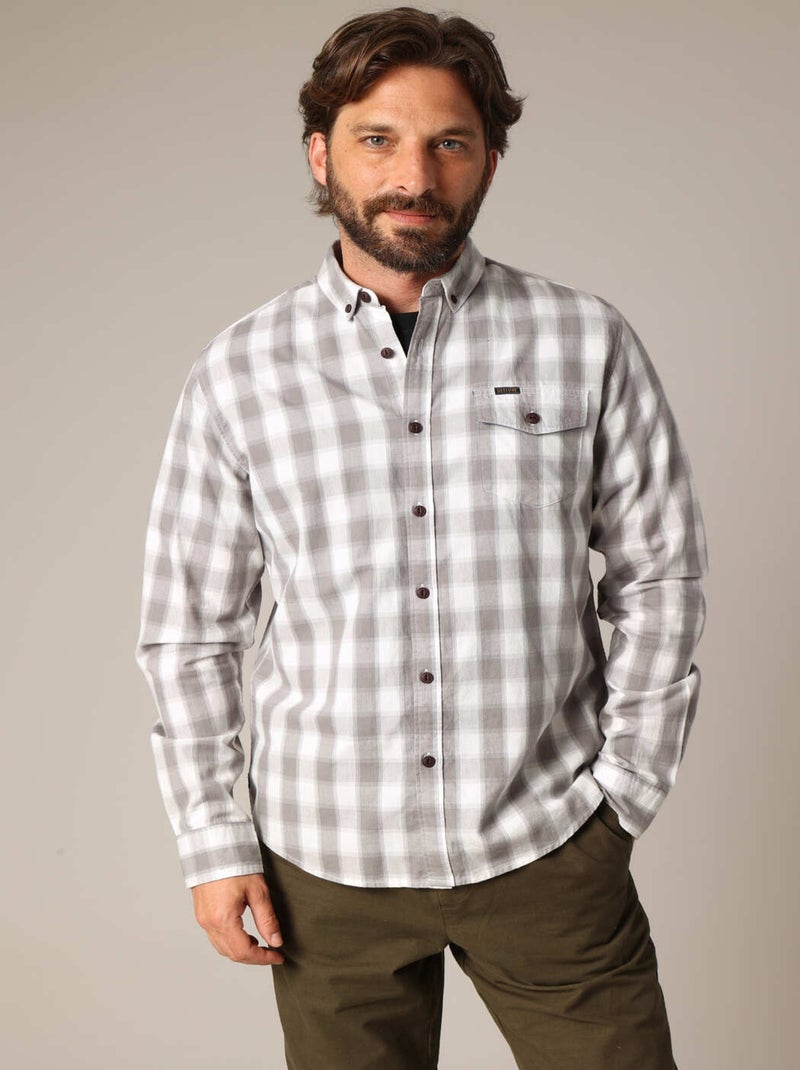 Chemise à carreaux en 100% coton 'Deeluxe' Gris - Kiabi