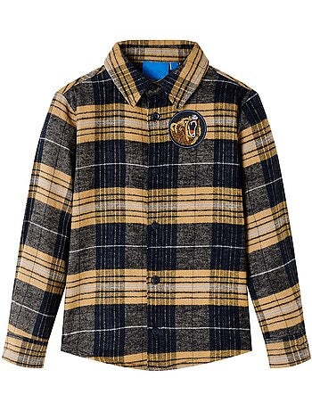Chemise à carreaux en coton à patch brodé ours - vidaxl