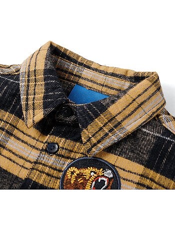 Chemise à carreaux en coton à patch brodé ours - vidaxl