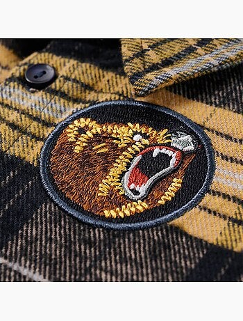 Chemise à carreaux en coton à patch brodé ours - vidaxl