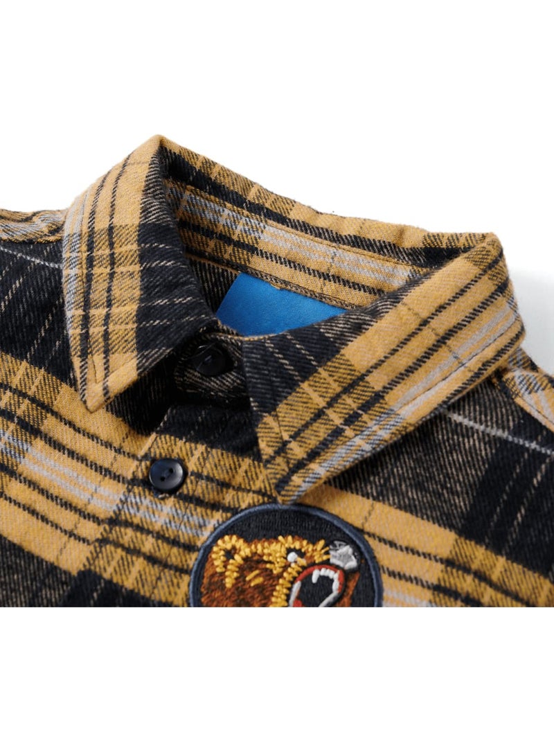Chemise à carreaux en coton à patch brodé ours - vidaxl Jaune - Kiabi