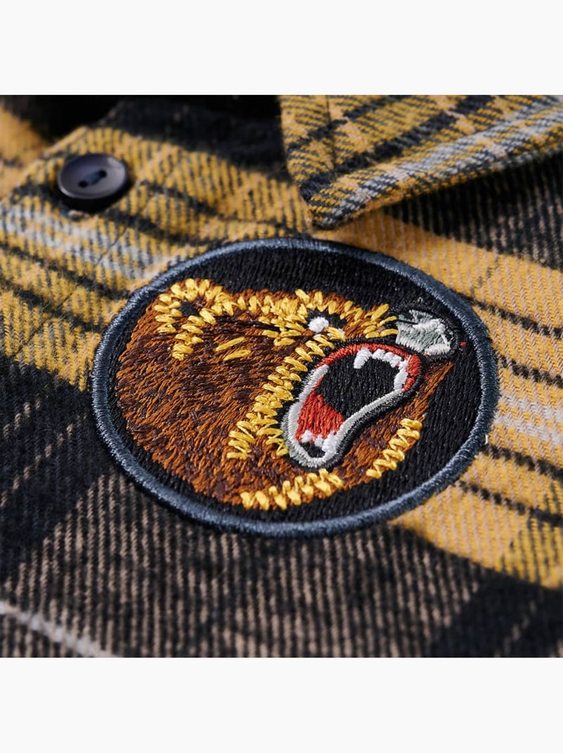 Chemise à carreaux en coton à patch brodé ours - vidaxl Jaune - Kiabi