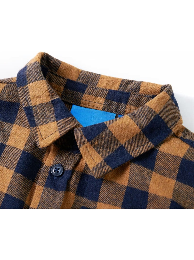 Chemise à carreaux en coton col pointu boutonnée - vidaxl Orange - Kiabi