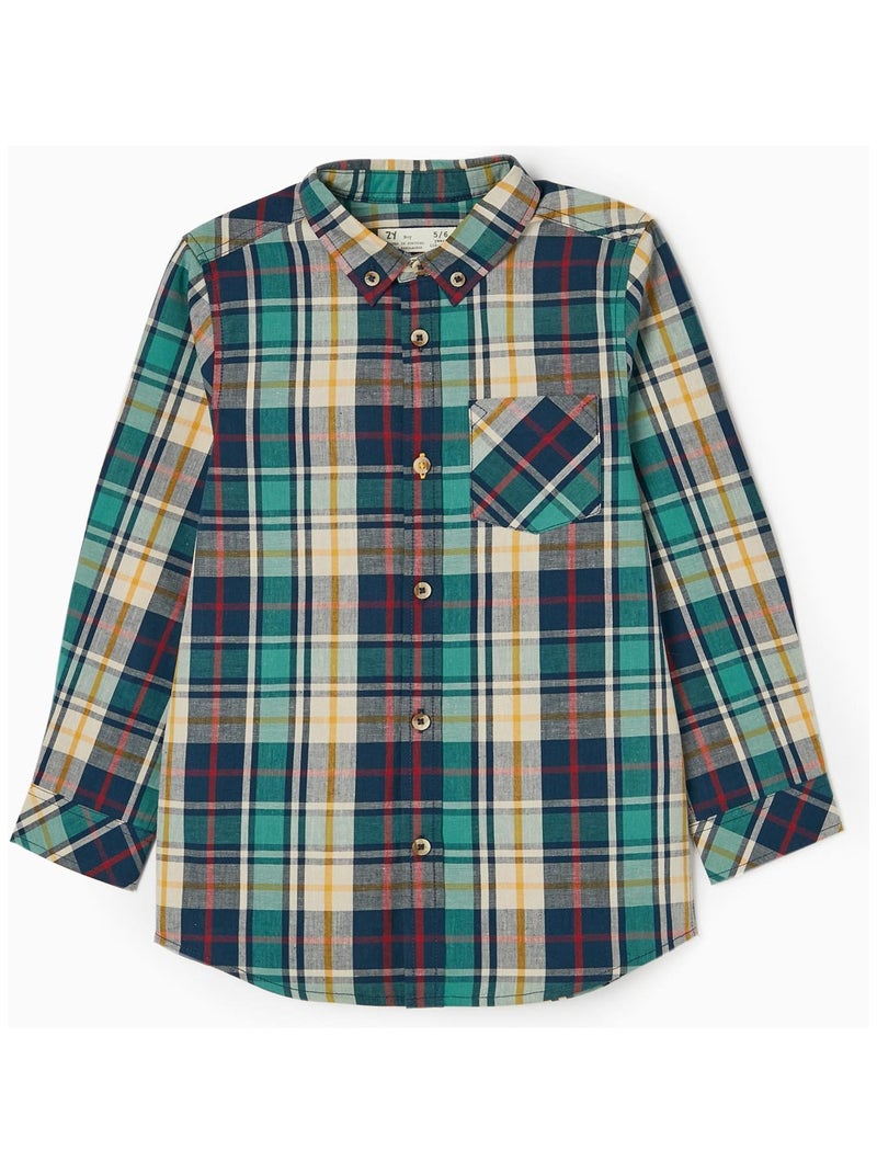 Chemise à Carreaux en Coton Garçon manches longues  LE CHALET Vert foncé - Kiabi