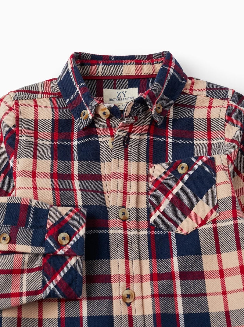 Chemise à carreaux en coton pour bébé garçon 'B&S' manches longues  NOËL Bleu foncé - Kiabi