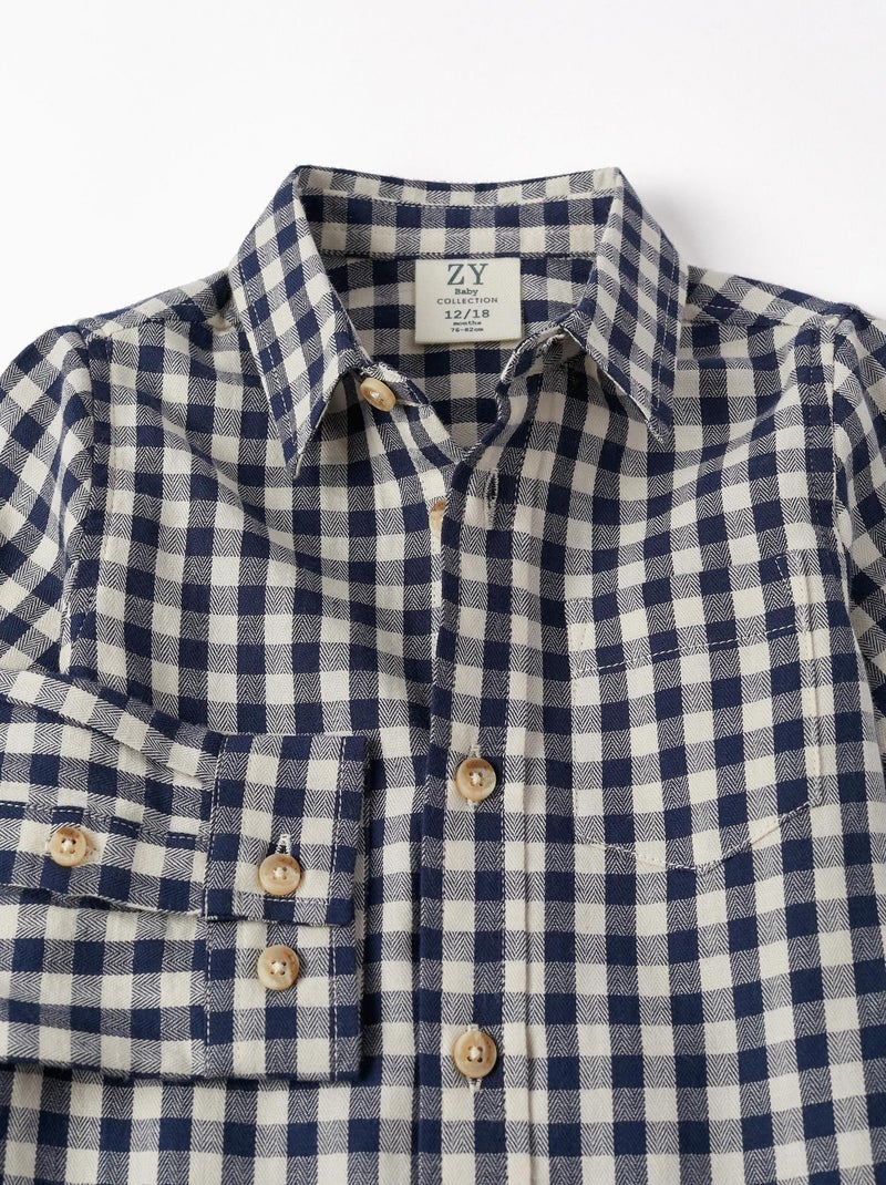 Chemise à carreaux en coton pour bébé garçon manches longues  LITERATURE CLUB Bleu foncé - Kiabi