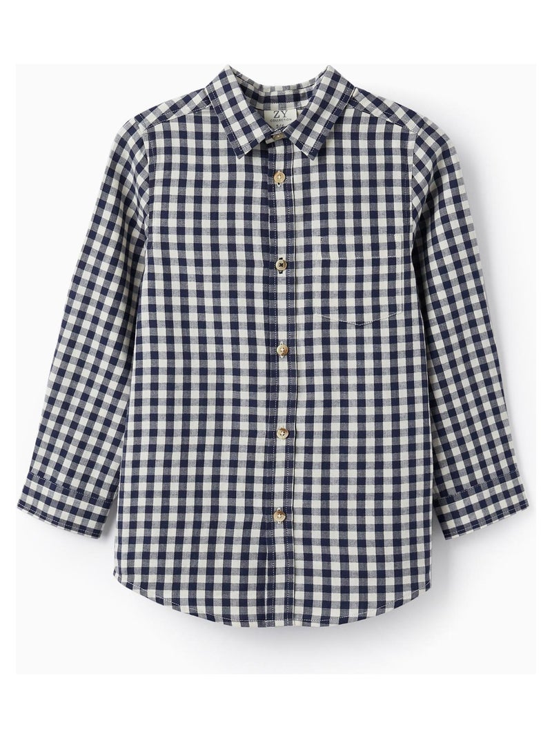 Chemise à carreaux en coton pour garçon manches longues LITERATURE CLUB Bleu foncé - Kiabi