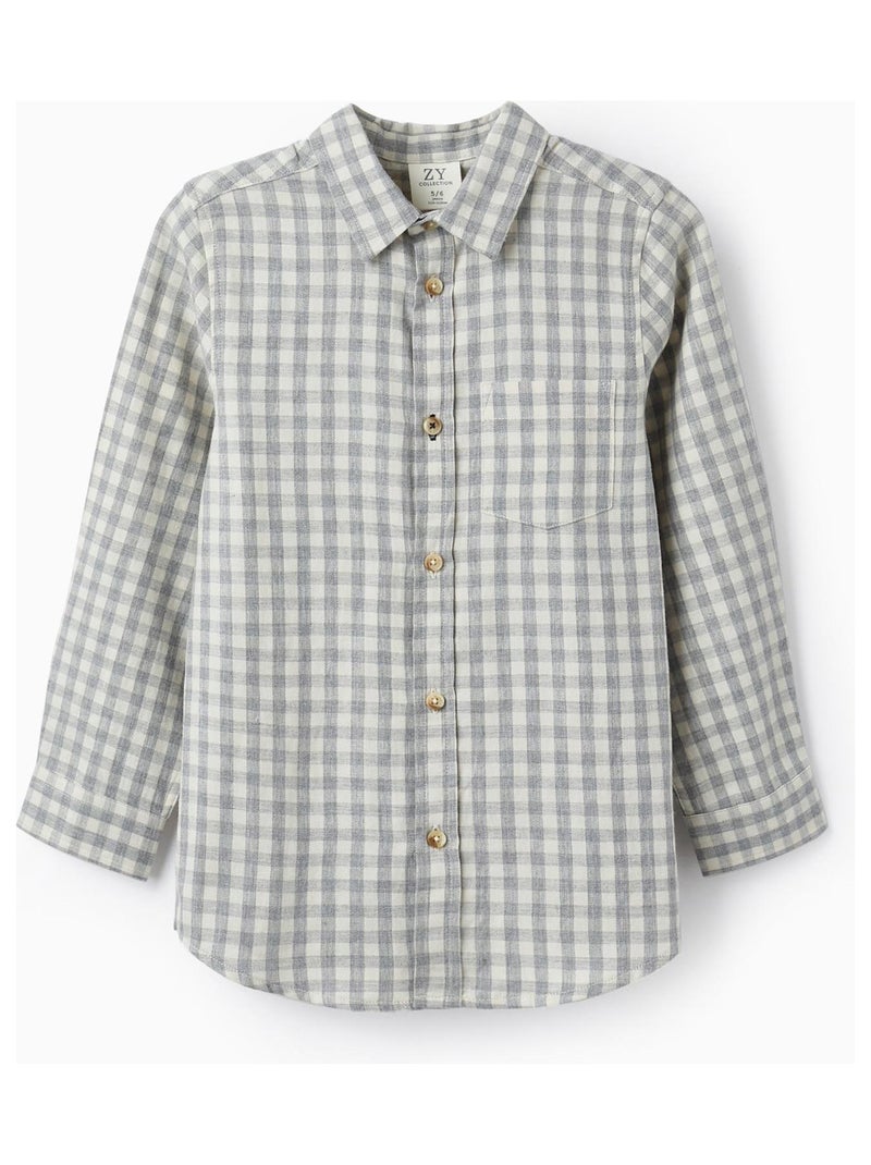Chemise à carreaux en coton pour garçon manches longues  LITERATURE CLUB Gris - Kiabi
