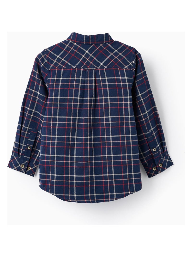Chemise à carreaux en coton pour garçon manches longues  NOËL Bleu foncé - Kiabi