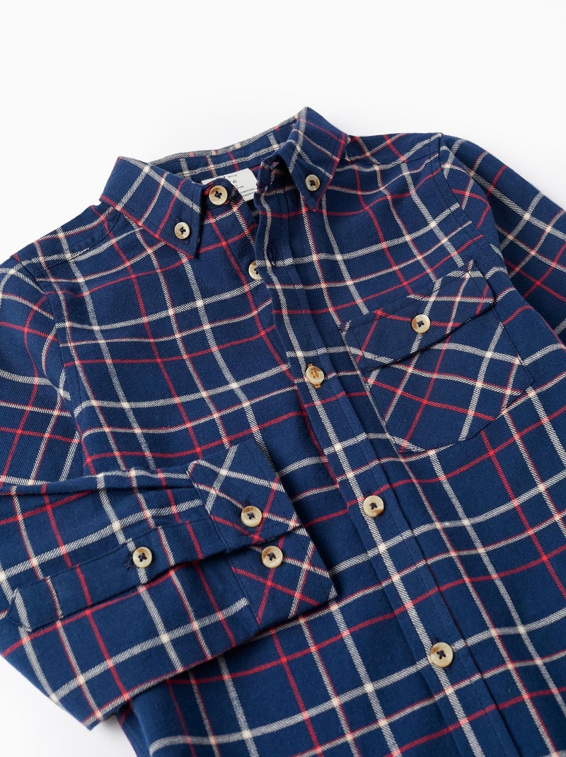 Chemise à carreaux en coton pour garçon manches longues  NOËL Bleu foncé - Kiabi