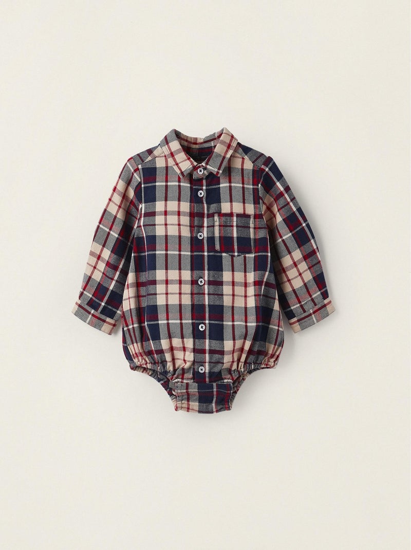 Chemise à carreaux en coton pour nouveau-né 'B&S' manches longues  NOËL Bleu foncé - Kiabi
