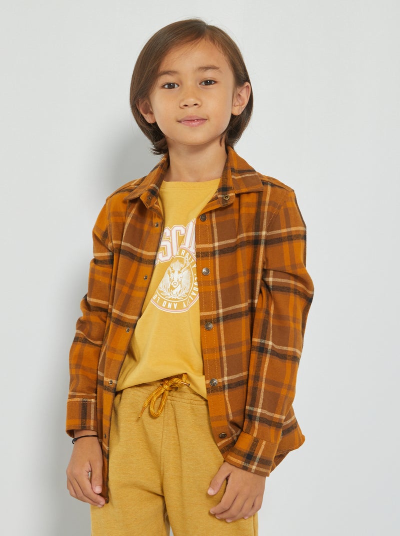 Chemise à carreaux en flanelle Beige à carreaux - Kiabi
