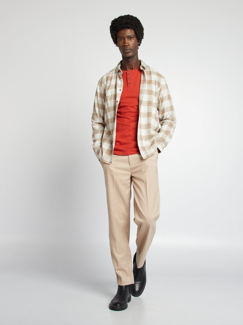 Chemise à carreaux en flanelle Beige carreaux - Kiabi