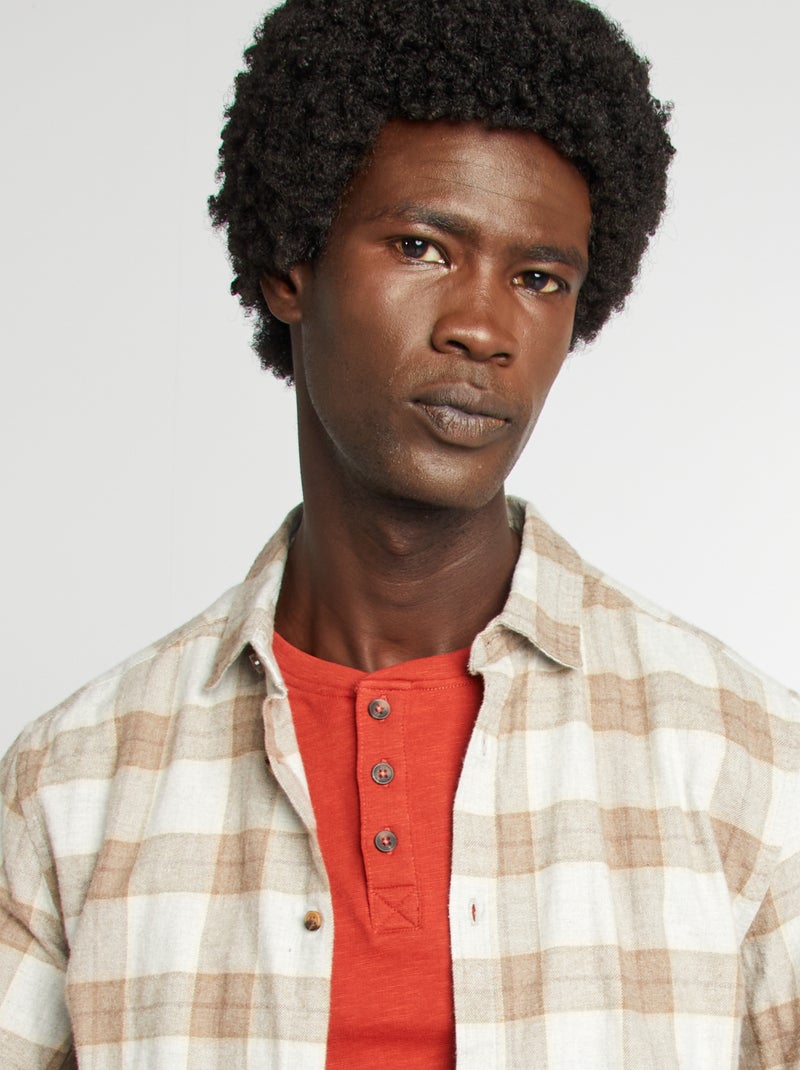 Chemise à carreaux en flanelle Beige carreaux - Kiabi