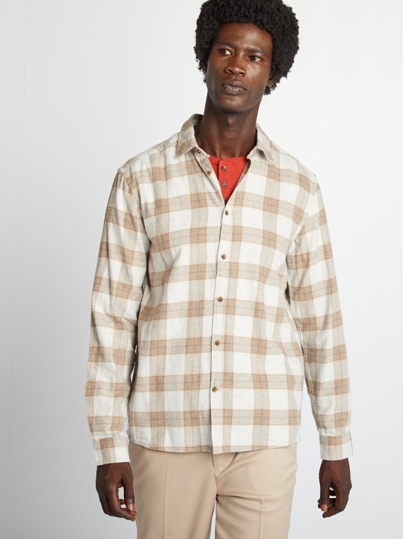 Chemise à carreaux en flanelle Beige carreaux - Kiabi