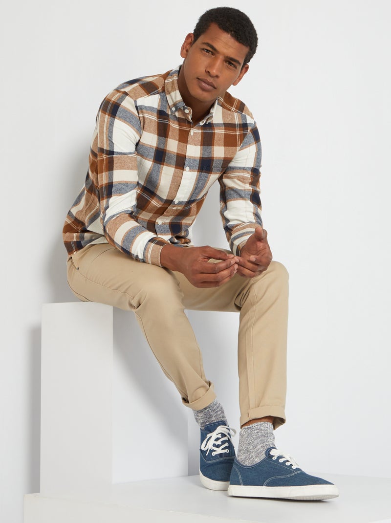 Chemise à carreaux en flanelle Beige - Kiabi
