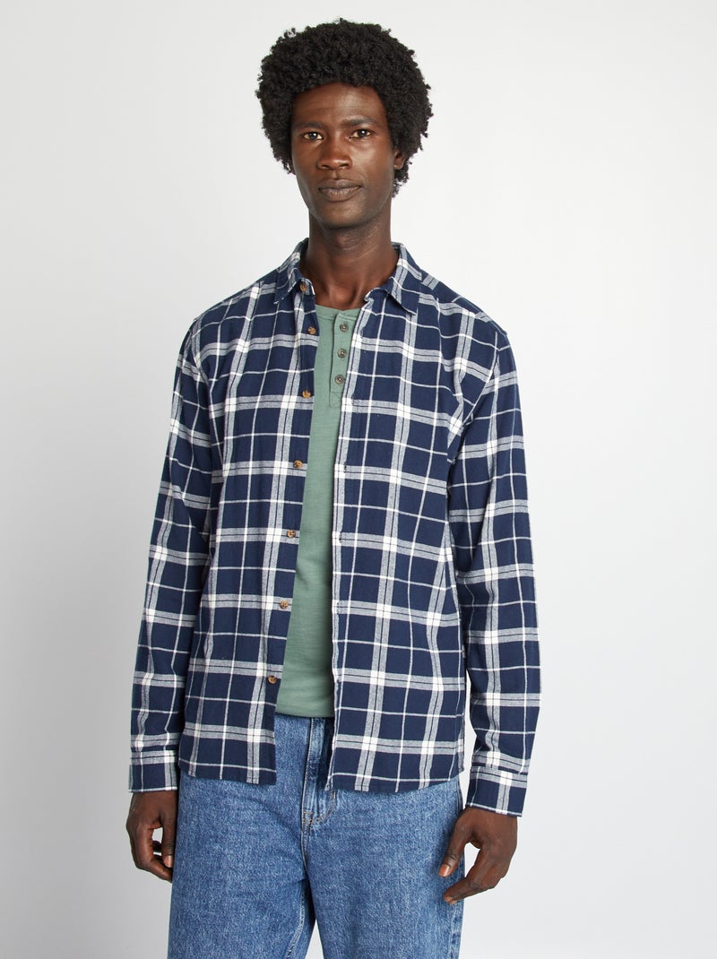 Chemise à carreaux en flanelle Bleu carreaux - Kiabi