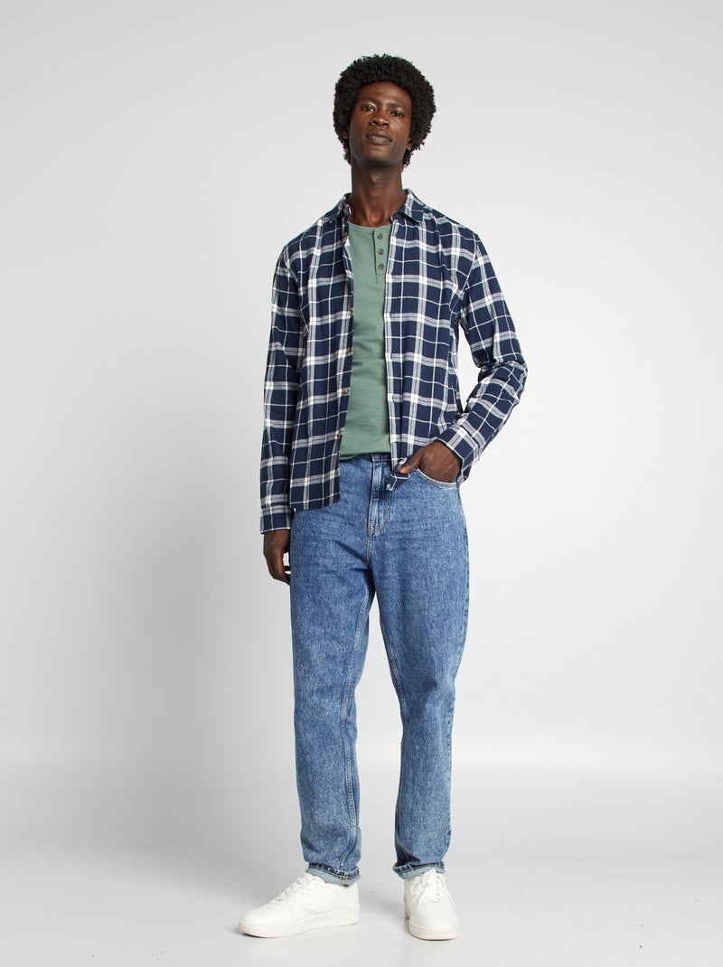 Chemise à carreaux en flanelle Bleu carreaux - Kiabi