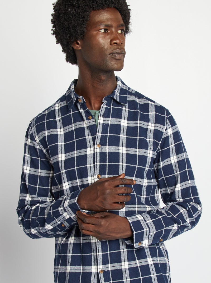 Chemise à carreaux en flanelle Bleu carreaux - Kiabi