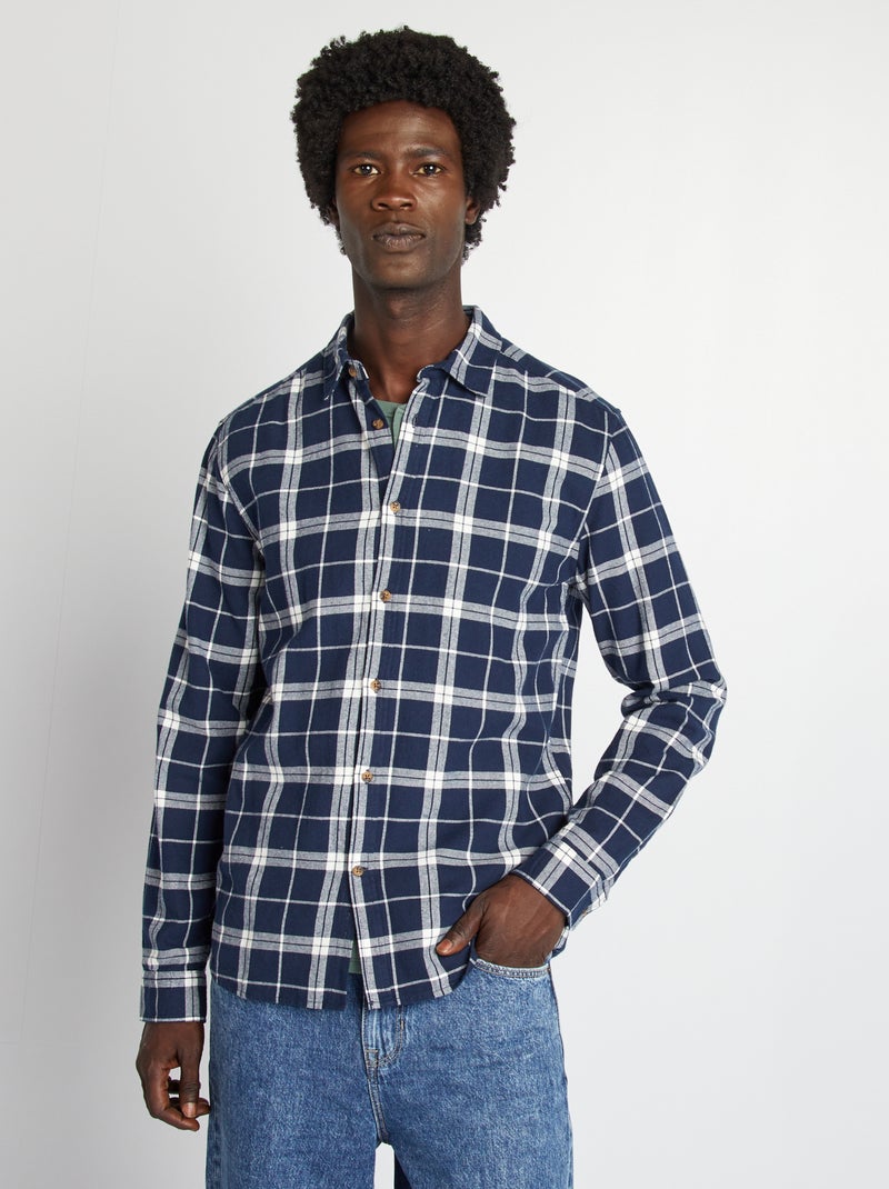 Chemise à carreaux en flanelle Bleu carreaux - Kiabi