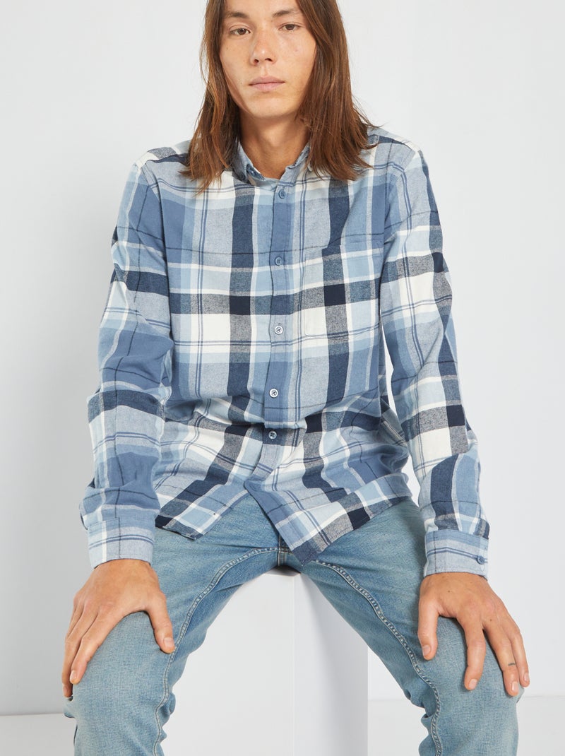 Chemise à carreaux en flanelle Bleu - Kiabi