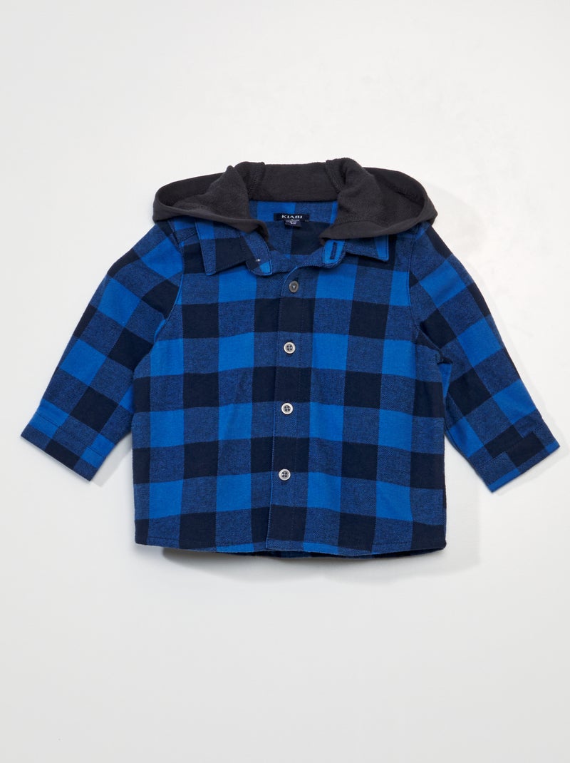 Chemise à carreaux en flanelle + capuche Bleu et noir - Kiabi