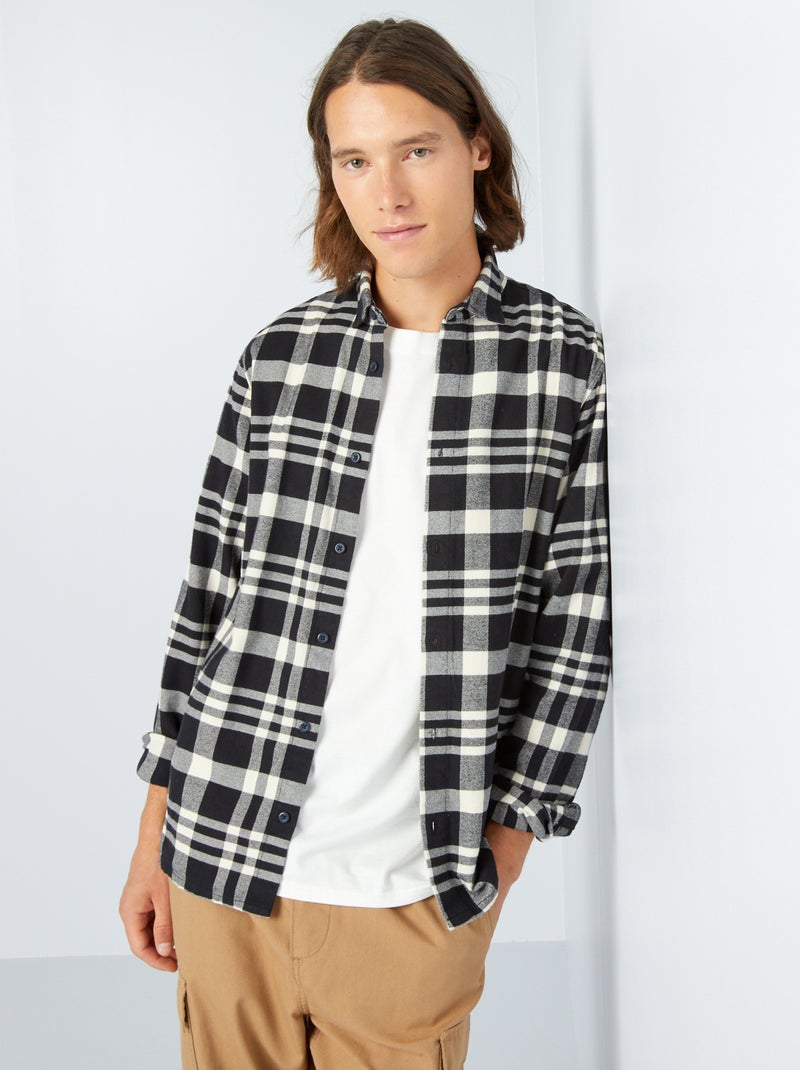 Chemise à carreaux en flanelle Noir - Kiabi