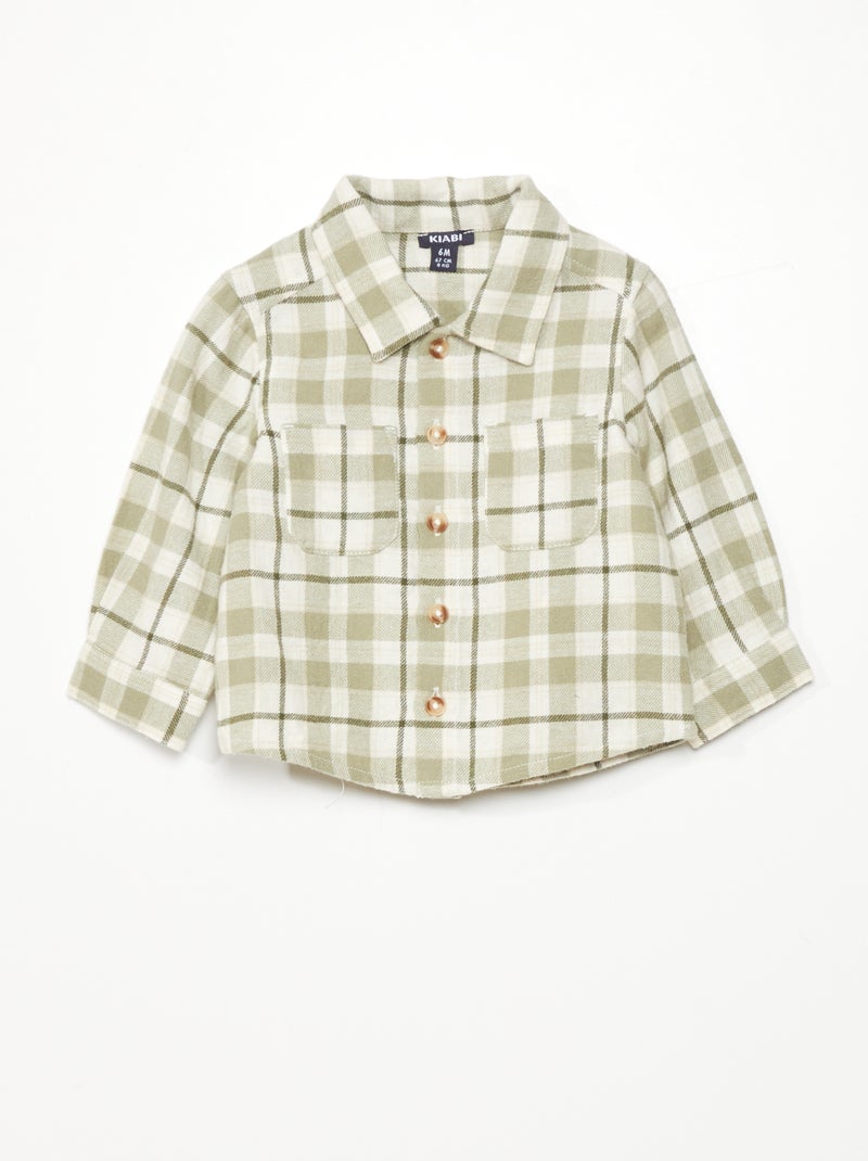 Chemise à carreaux en flanelle Vert - Kiabi