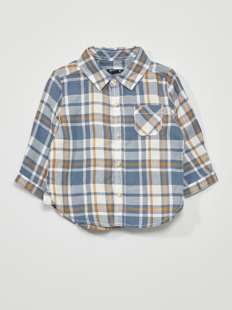 Chemise à carreaux en twill Bleu - Kiabi