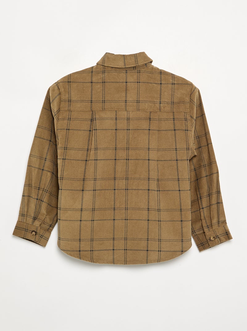 Chemise à carreaux en velours côtelé Kaki - Kiabi