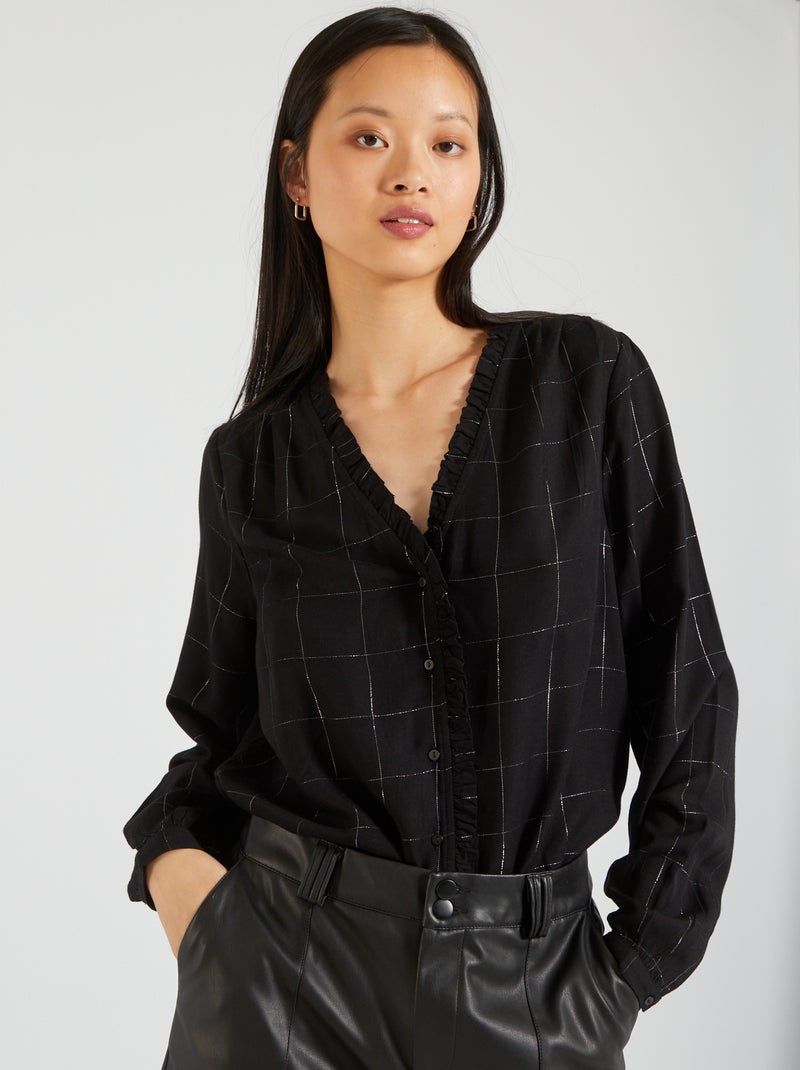 Chemise à carreaux et col fantaisie Noir - Kiabi