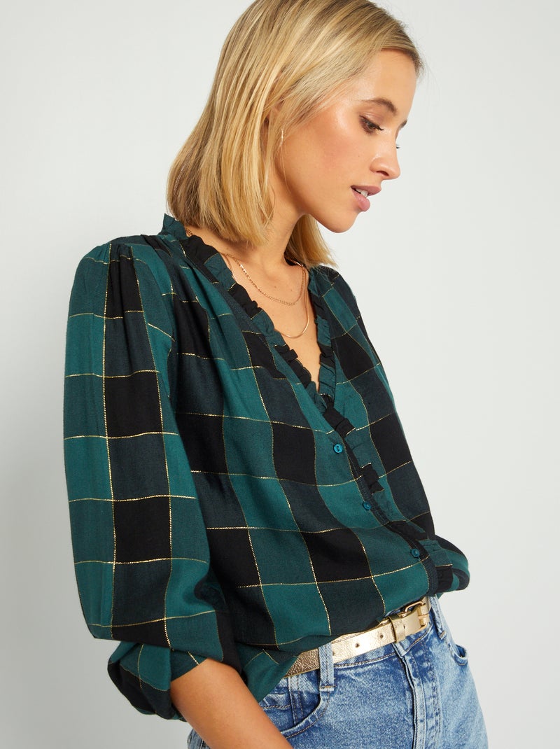 Chemise à carreaux et col fantaisie Vert/noir - Kiabi