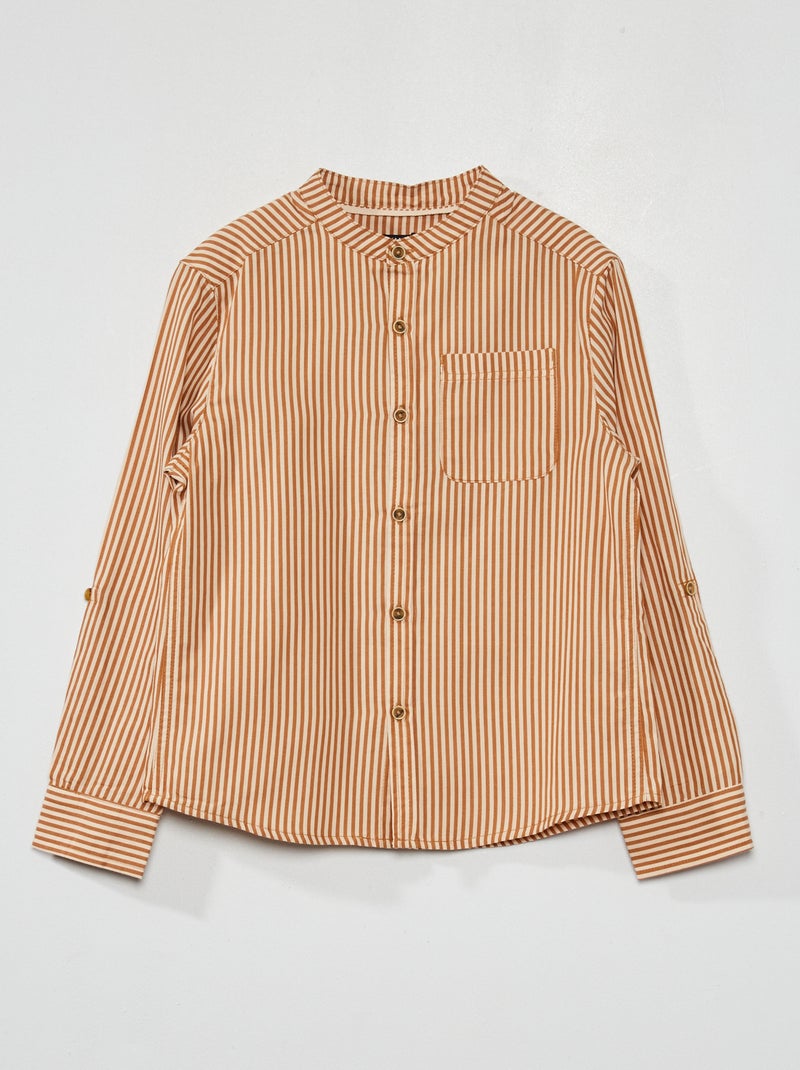 Chemise à carreaux et col mao Carreaux beige - Kiabi