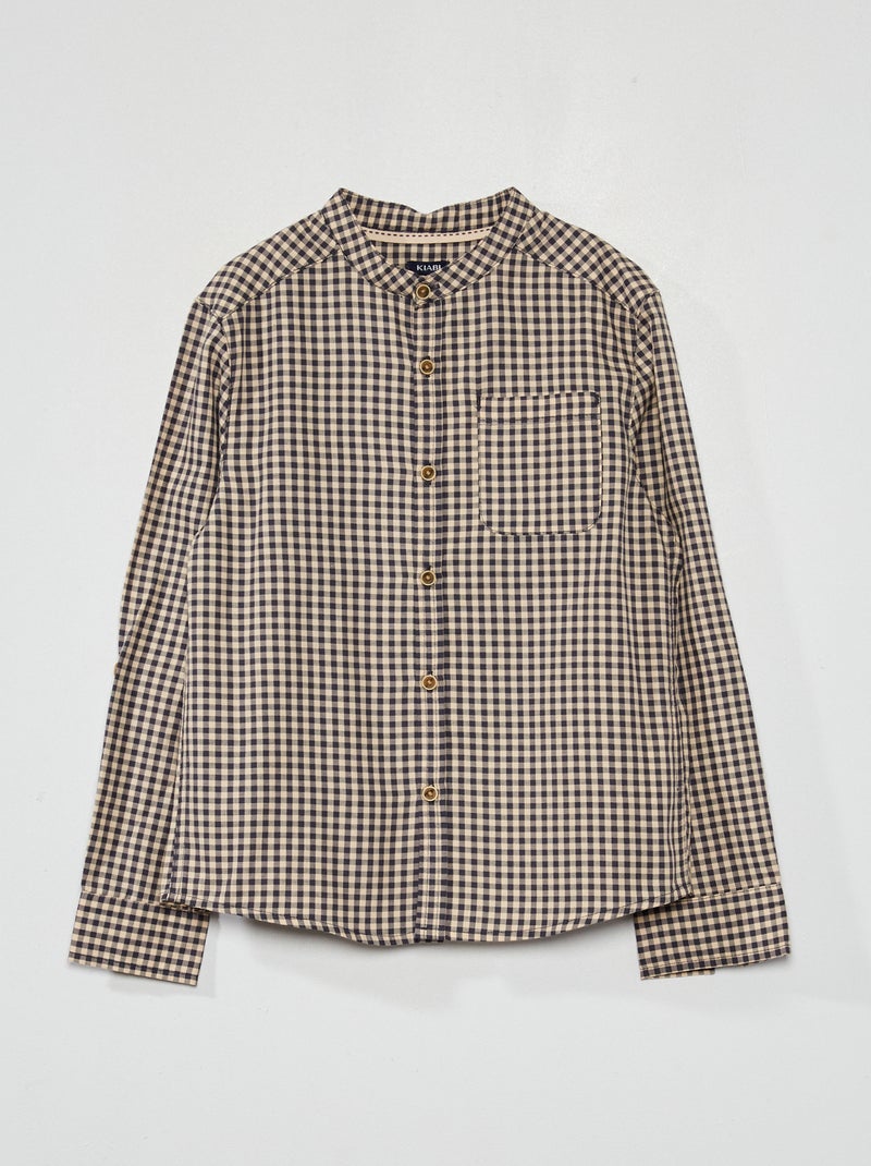 Chemise à carreaux et col mao Carreaux bleu - Kiabi
