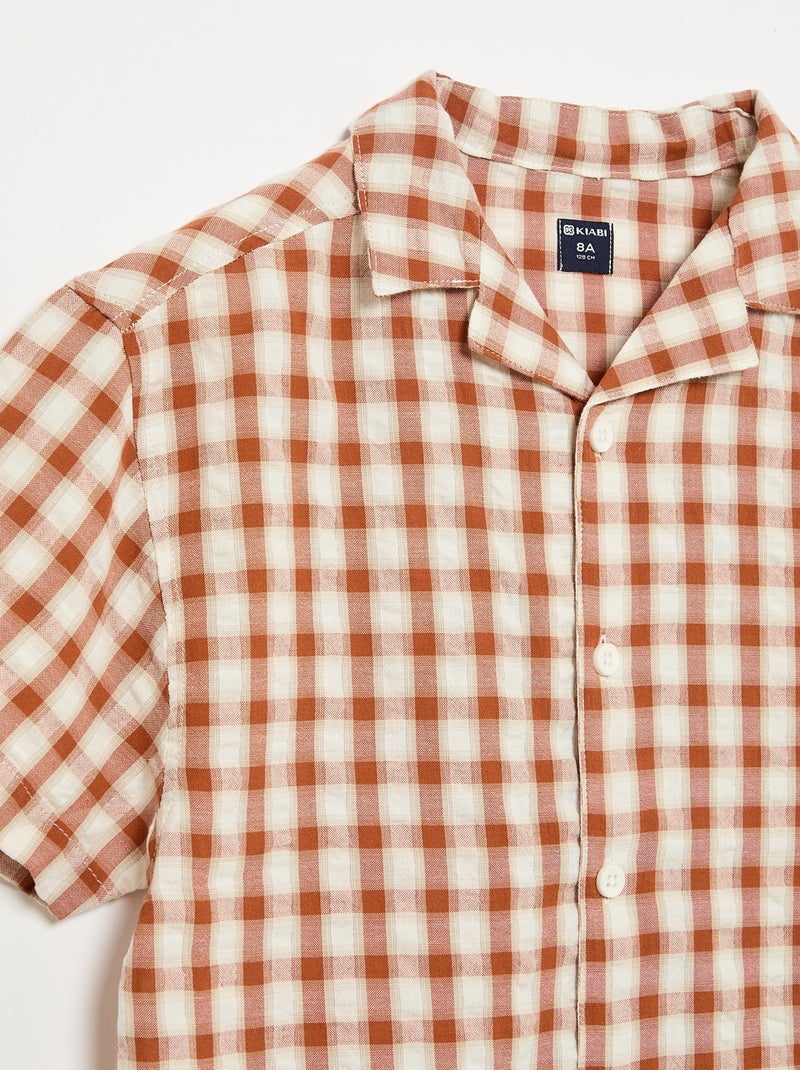 Chemise à carreaux et manches courtes Marron - Kiabi
