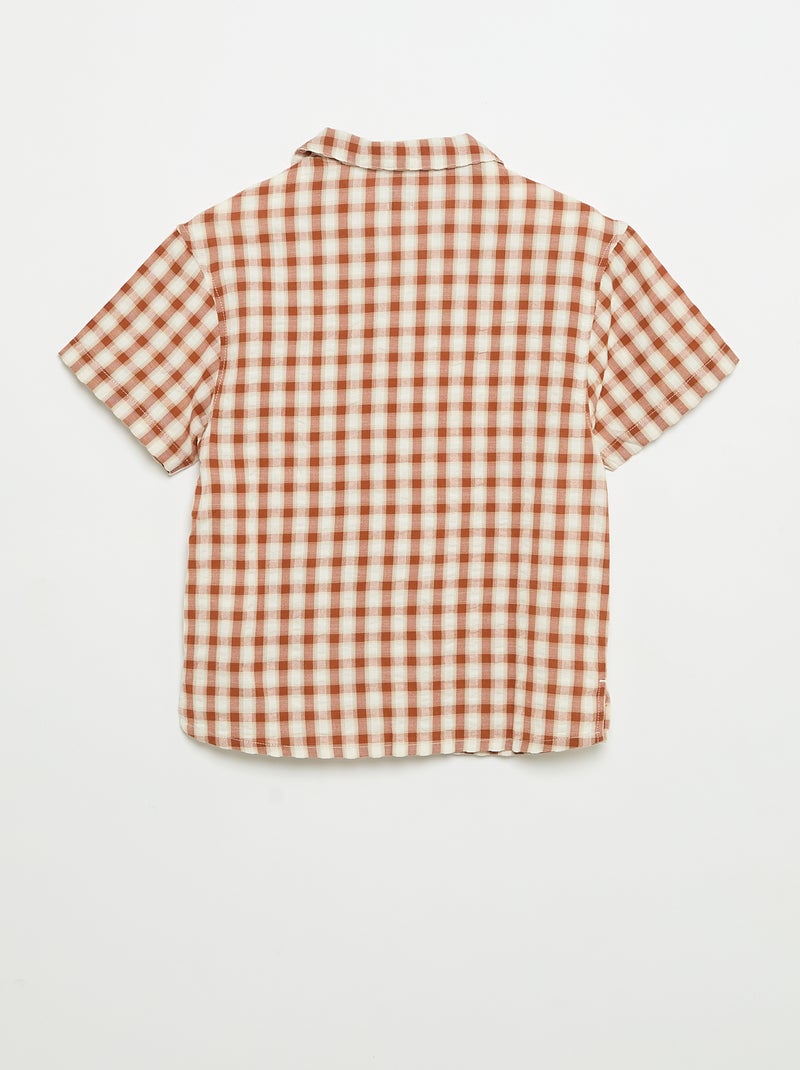 Chemise à carreaux et manches courtes Marron - Kiabi