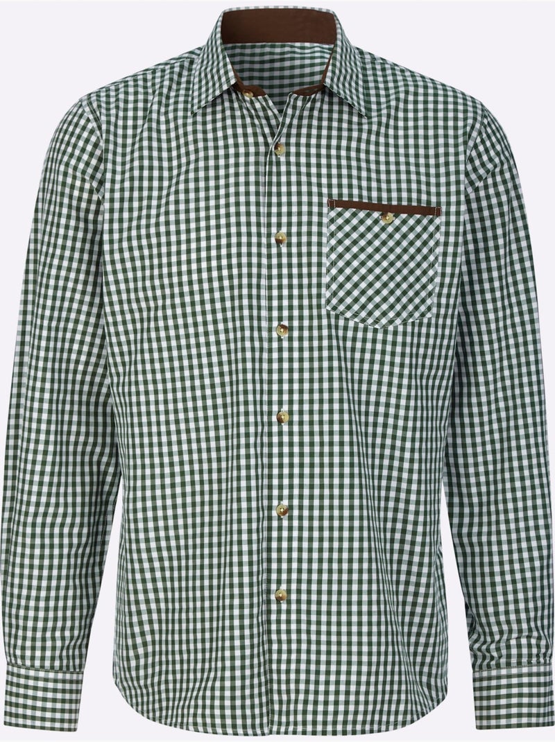 Chemise à Carreaux Finitions Très Contrastées - Taille Standard - Moda Vilona Beige - Kiabi