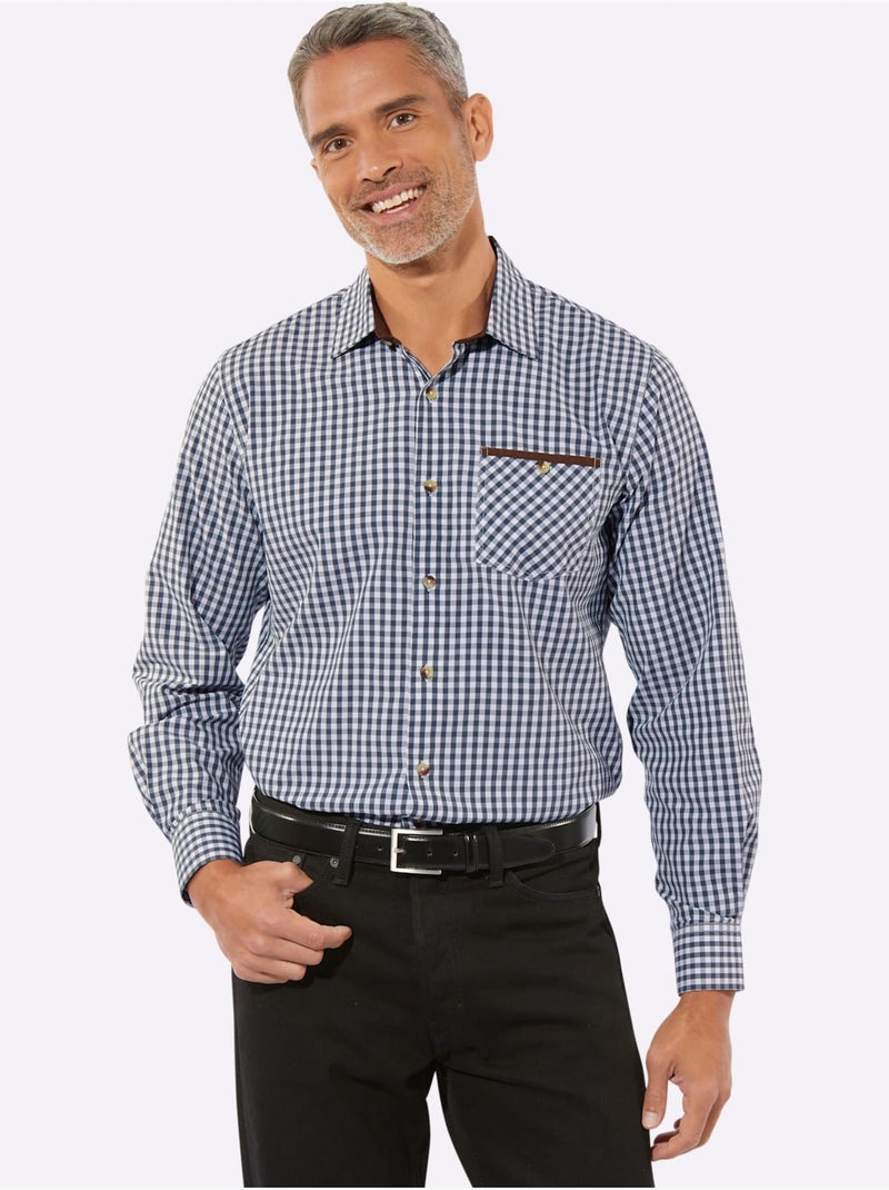 Chemise à Carreaux Finitions Très Contrastées - Taille Standard - Moda Vilona Bleu marine - Kiabi