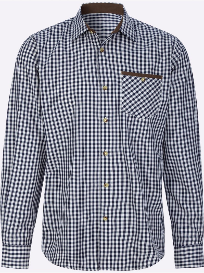 Chemise à Carreaux Finitions Très Contrastées - Taille Standard - Moda Vilona Bleu marine - Kiabi