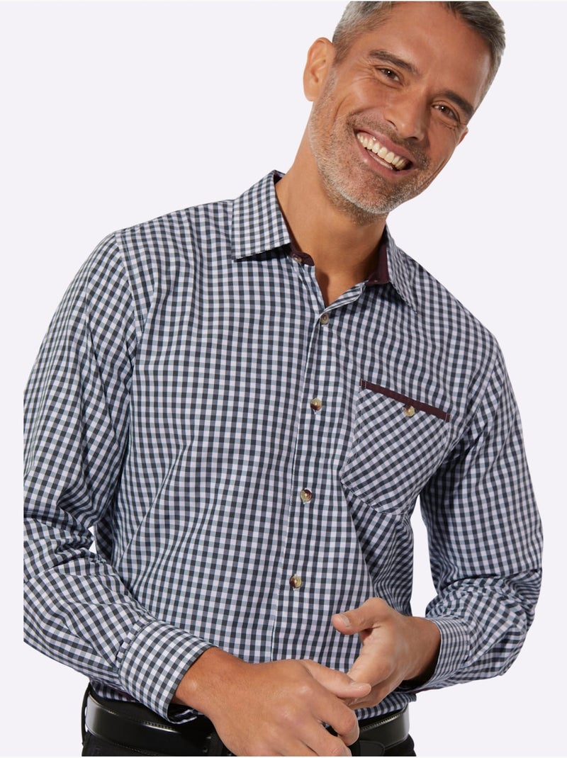 Chemise à Carreaux Finitions Très Contrastées - Taille Standard - Moda Vilona Bleu marine - Kiabi