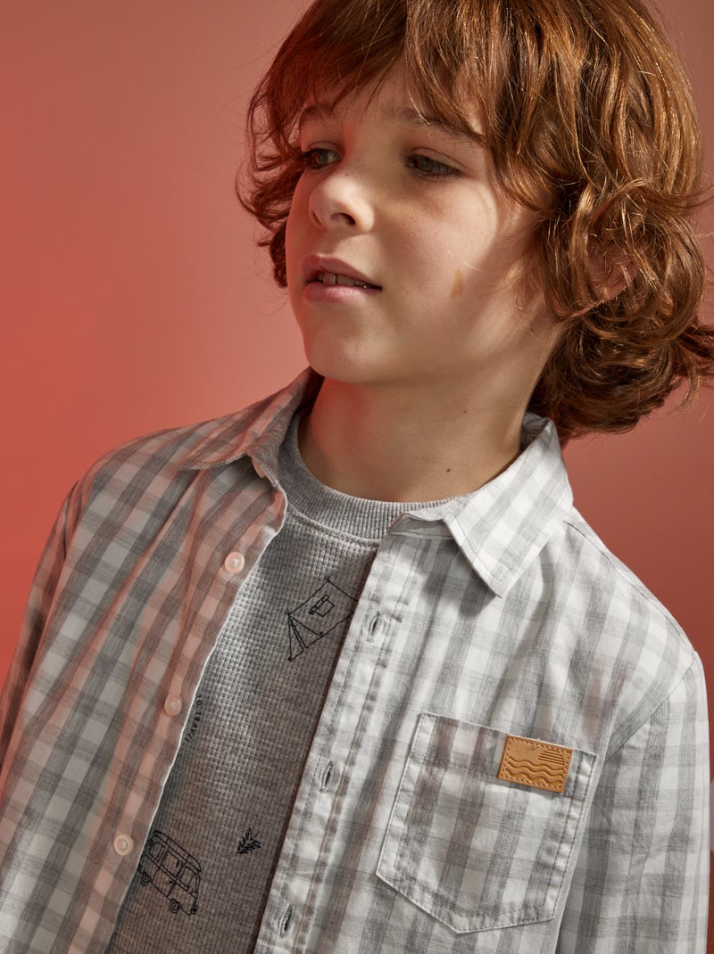Chemise Simms homme grand gris à carreaux flanelle boutonnée