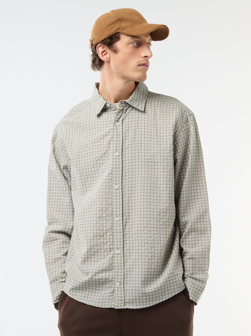 Chemise à carreaux Kaki - Kiabi