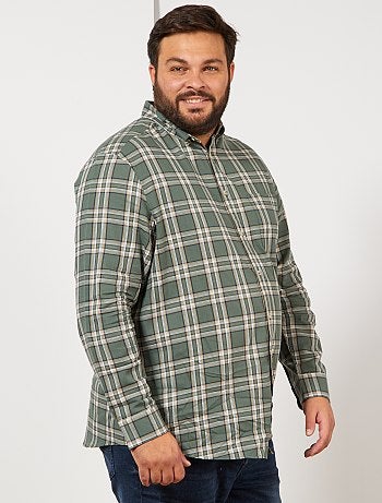 Chemise Homme Racing Green, à Carreaux Vert Et Gris, Taille Grande, Manches Longues